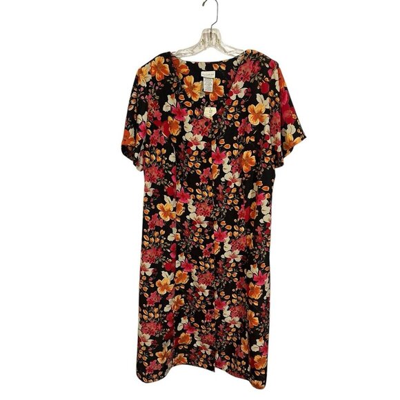 White Stag Women's Plus 26W Maxi Dress Rich Black with Floral Print Button Front - Picture 6 of 9